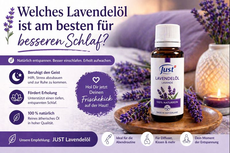 JUST Lavendelöl für besseren Schlaf – entspannender Duft mit Lavendelblüten für ruhige Nächte